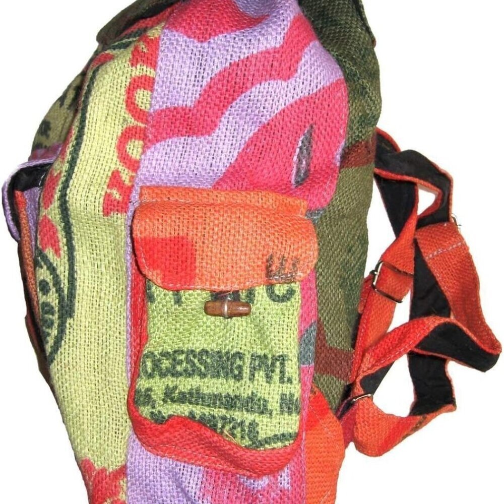 Recycled Jute Rice Bag Backpack Hand Made Nepal - Picture 7 of 9
